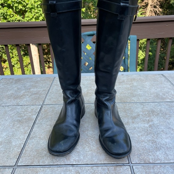 Tory Burch black leather padlock riding tall boots - Picture 2 of 12